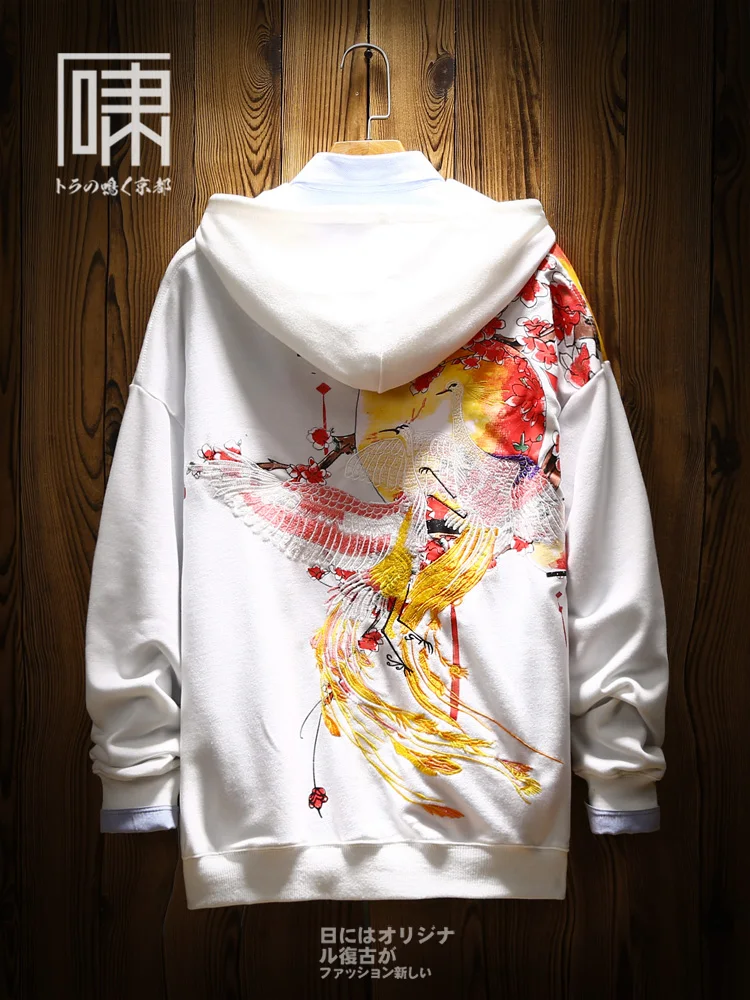 Embroidered Japanese Cotton Graffiti Hoodie Men Hip Hop Oversize Warm Fleece Hoodies Oversized High Quality II50WY | Мужская одежда