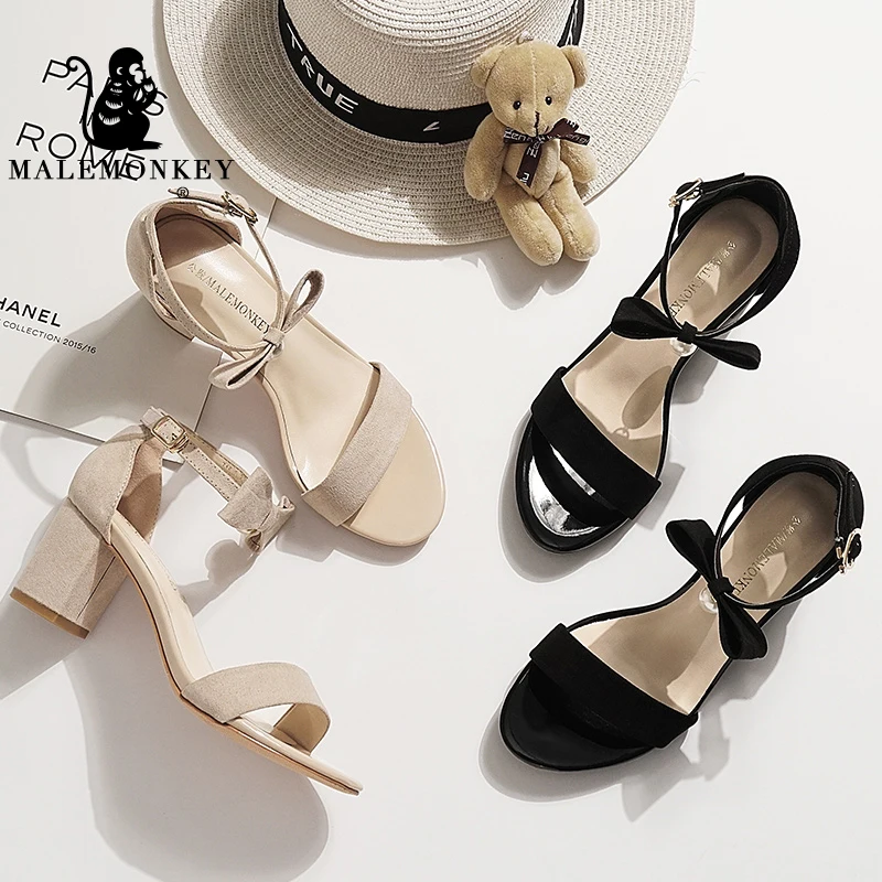

Women Summer Sandals Fashion Bow Decoration Upper Black High Heels Outdoor Indoor Leisure Comfortable Non-slip Ladies Sandals
