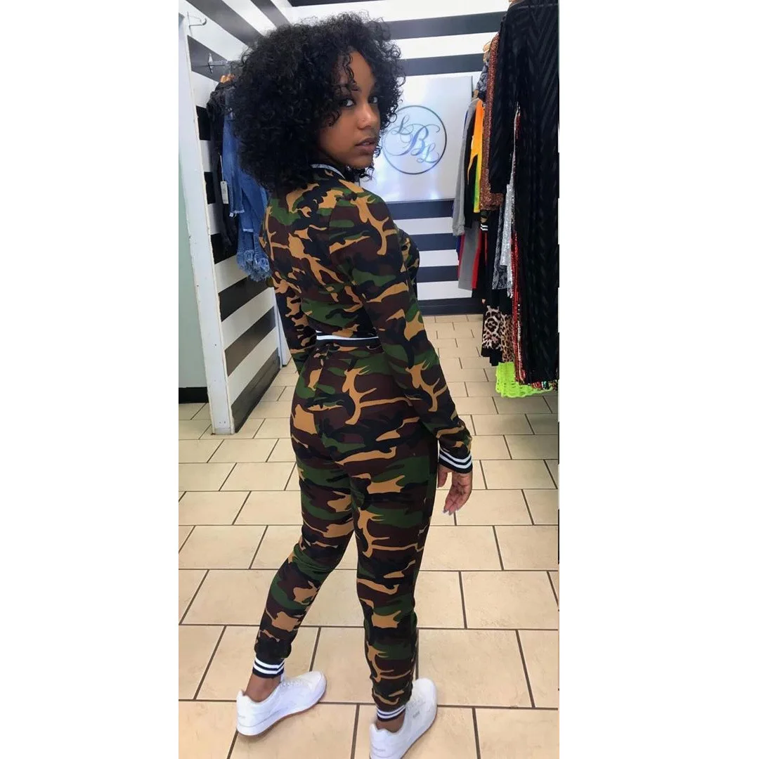 Женский комплект новейший уличный Спортивный Повседневный Камуфляжный из двух