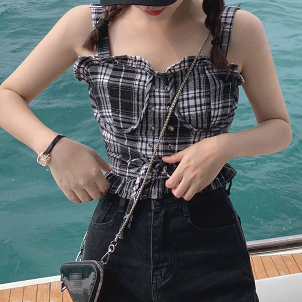 

2021 Summer New Lattice Tank Top High Street Casual Zipper Fashion Hipster Fungus Sexy Designer Thin Hot Sale