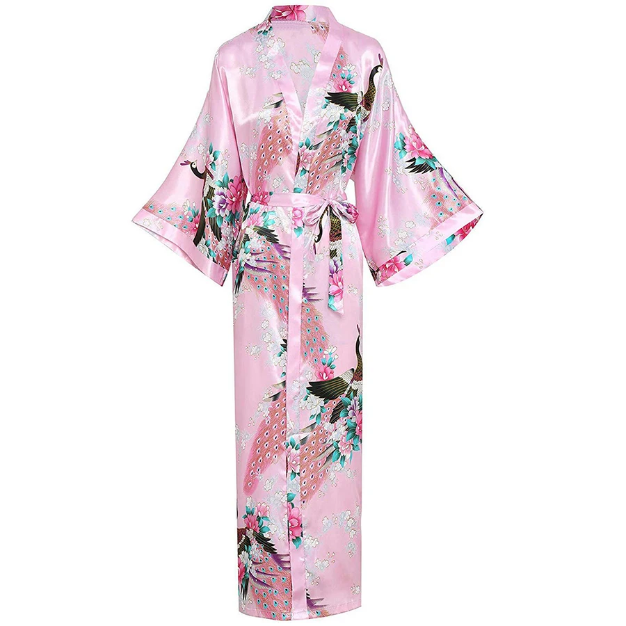 Plus Size 4-6XL Women Long Robe Print Flower Peacock robe Kimono Bathrobe Gown Bride Bridesmaid Wedding Robes