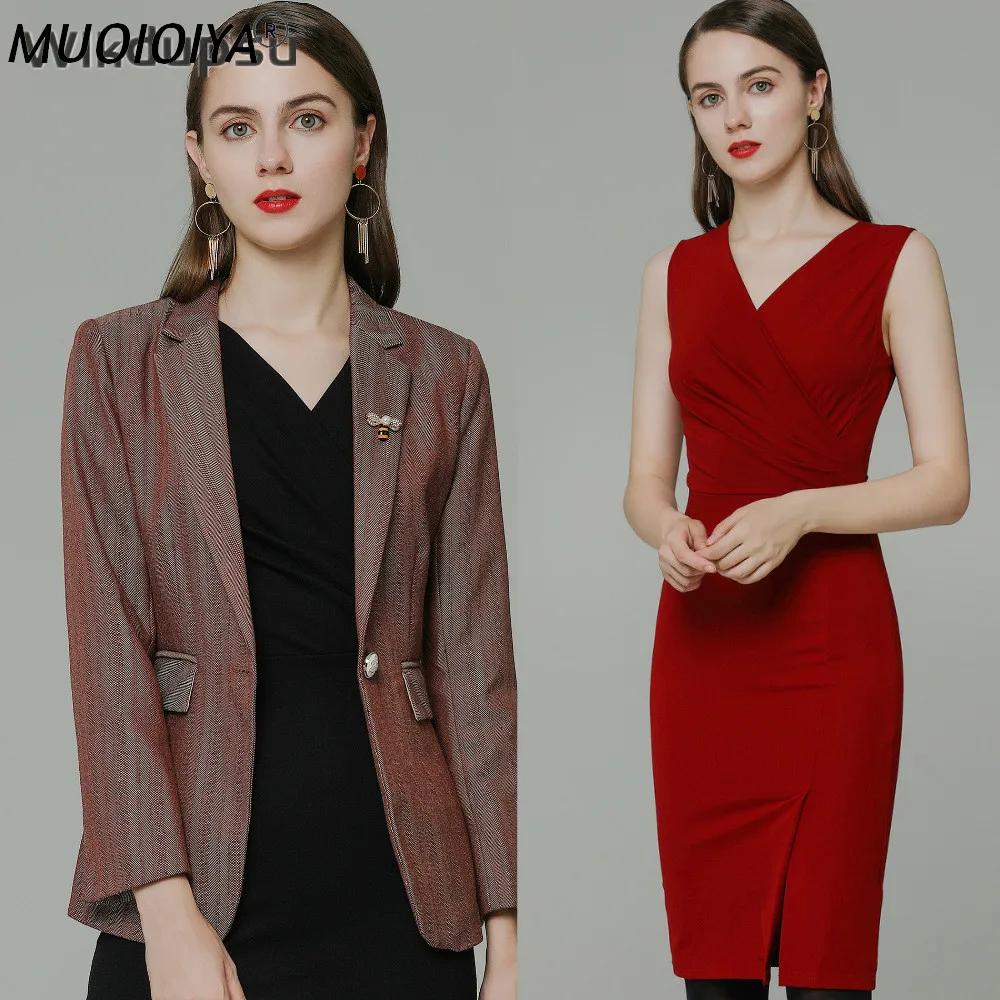 

High Quality Formal Women's Dress Suit Two Piece Set 2021 New Spring Fall Vintage Elegant Office Ladies Blazer Jacket Business