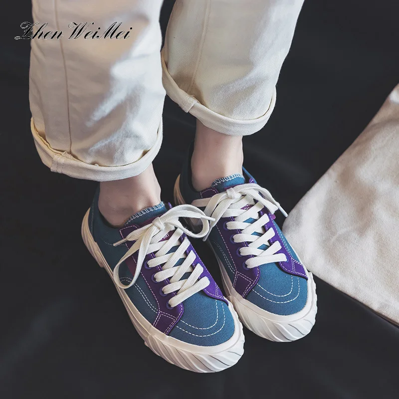Новинка Осенняя модная женская обувь парусиновая Обувь На Шнуровке мужские и