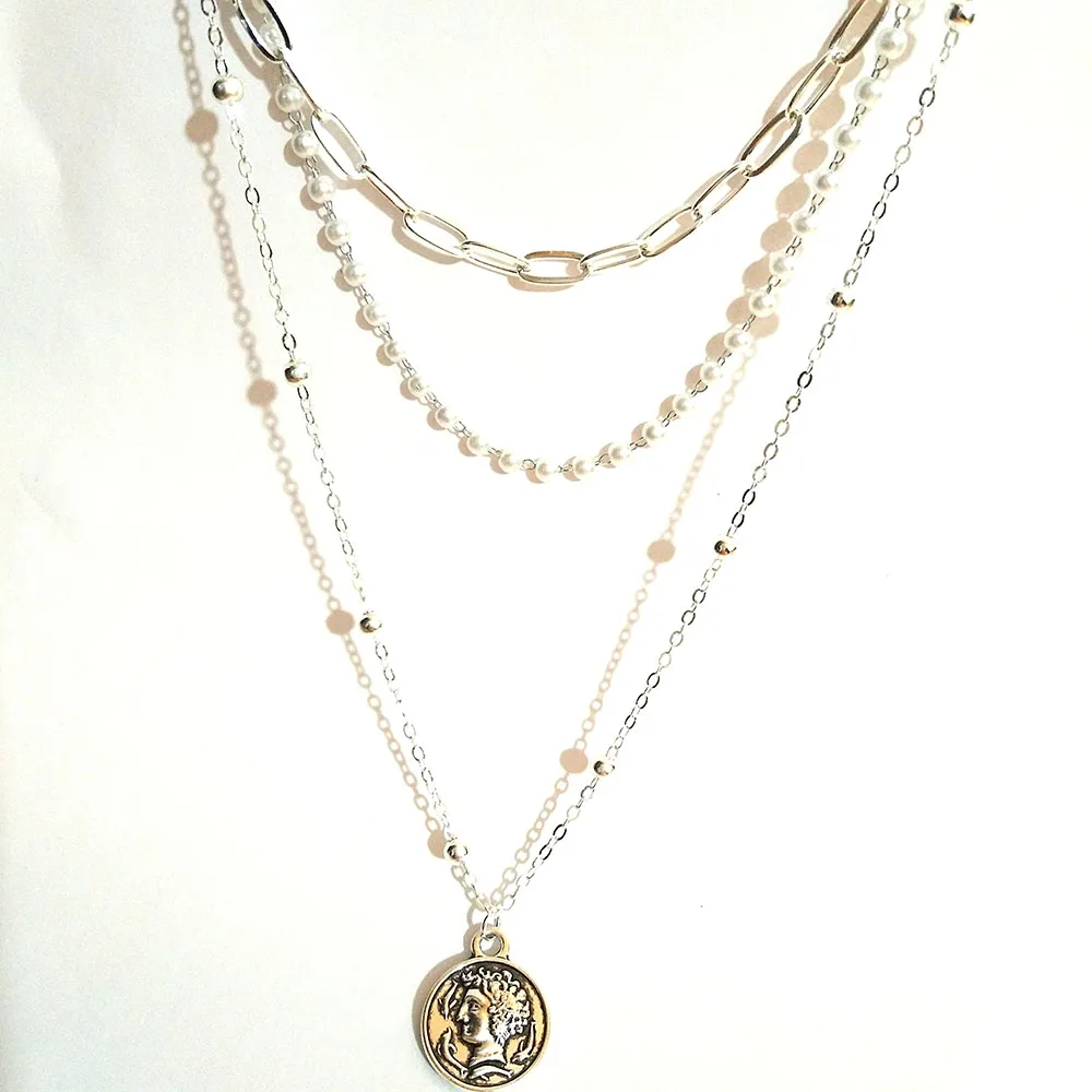 Новое поступление жемчужная цепочка ручной работы 3-слойное ожерелье женская