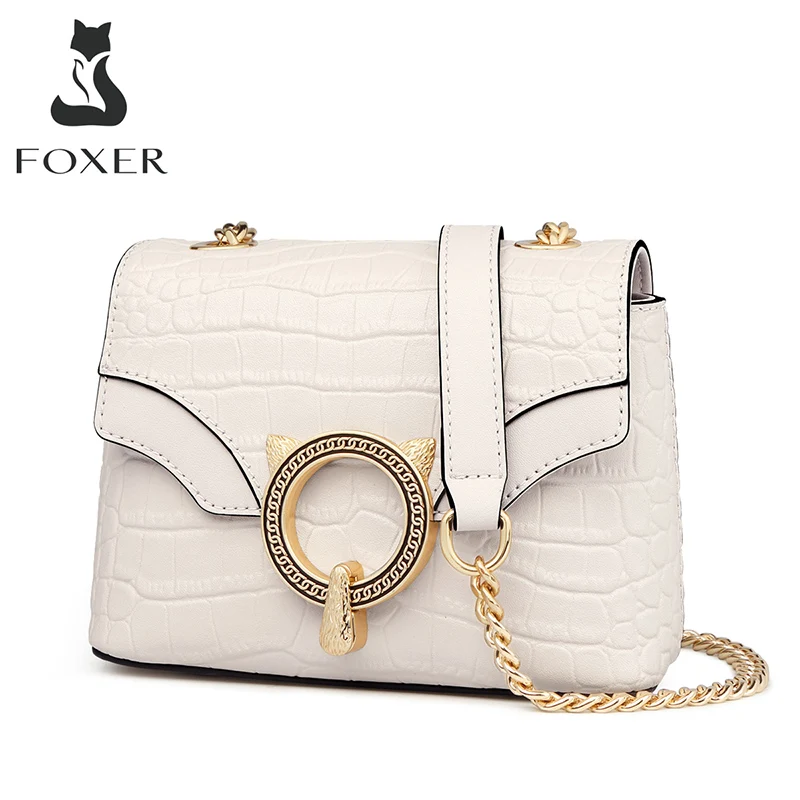 Женская мини сумка FOXER из коровьей кожи квадратная модная крокодиловая