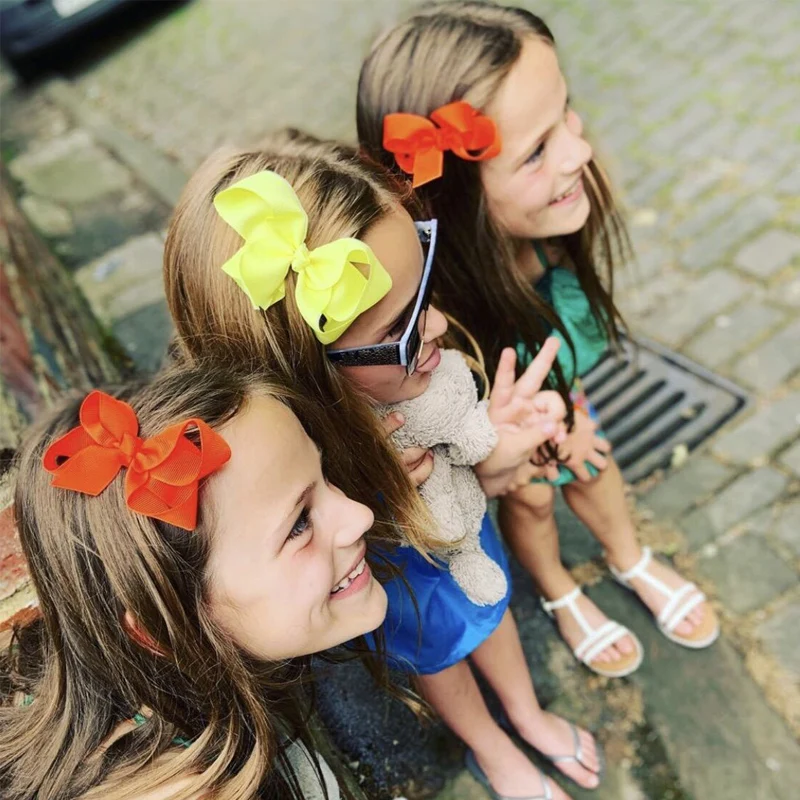 25 шт./партия 8 см однотонные банты для волос девочек ленточные заколки ручной