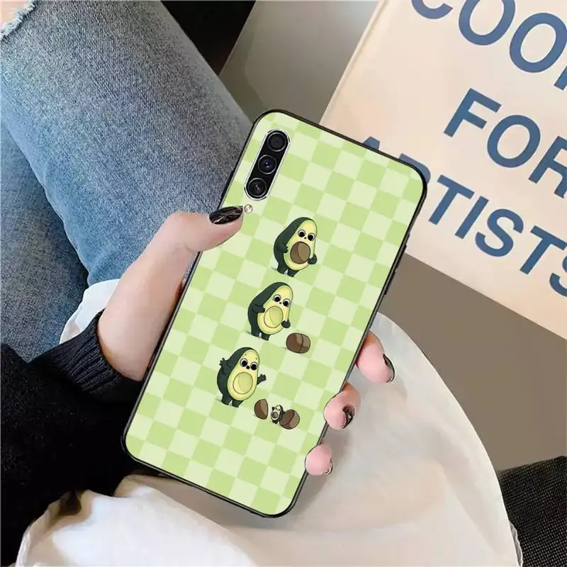 

cute cartoon Avocado Green checkered style Phone Case For Samsung galaxy S9 10 20 A10 21 30 31 40 50 51 71s note20 j4 2018 plus