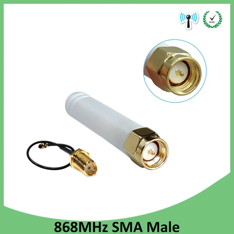 GRANDWISDOM 10pcs 868mhz antenna 2dbi sma male 915mhz lora antene module lorawan ipex 1 SMA female pigtail Extension Cable