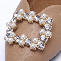 1pair luxury shoe clip diy shoes decoration rhinestone pearl simulation jewelry square hollow ornaments for high heel sandals