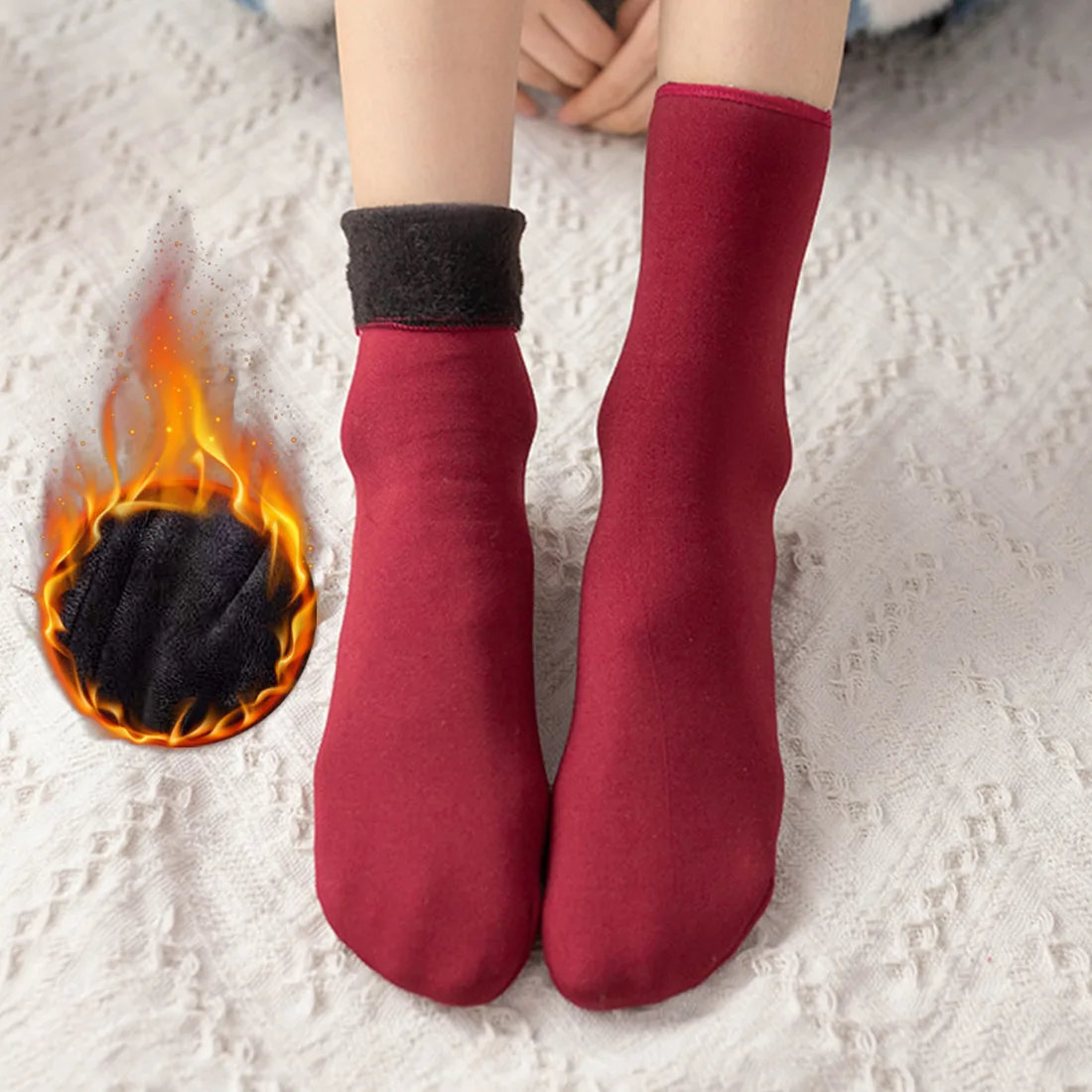3 Pairs Women Winter Warm Solid Color Thicken Thermal Socks Soft Plus Velvet Socks Casual Snow Socks Home Floor Woman Socks