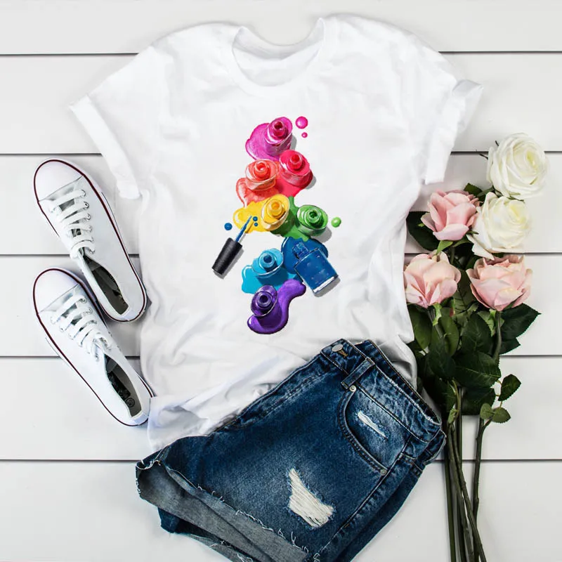 

White T-shirt Female Fashion Ink Color T-shirt Single Finger 3d Graphic Female Creative Art Mood Blouse Y2k Aesthetic Dress