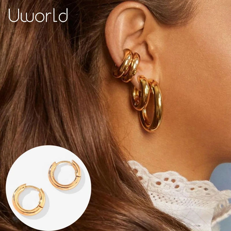 

INS Hot Sale Street Style CC Hoop Chunky Gold Circle Geometric Round Big Hoop Earrings For Women Punk Metal Gold Circle Earrings