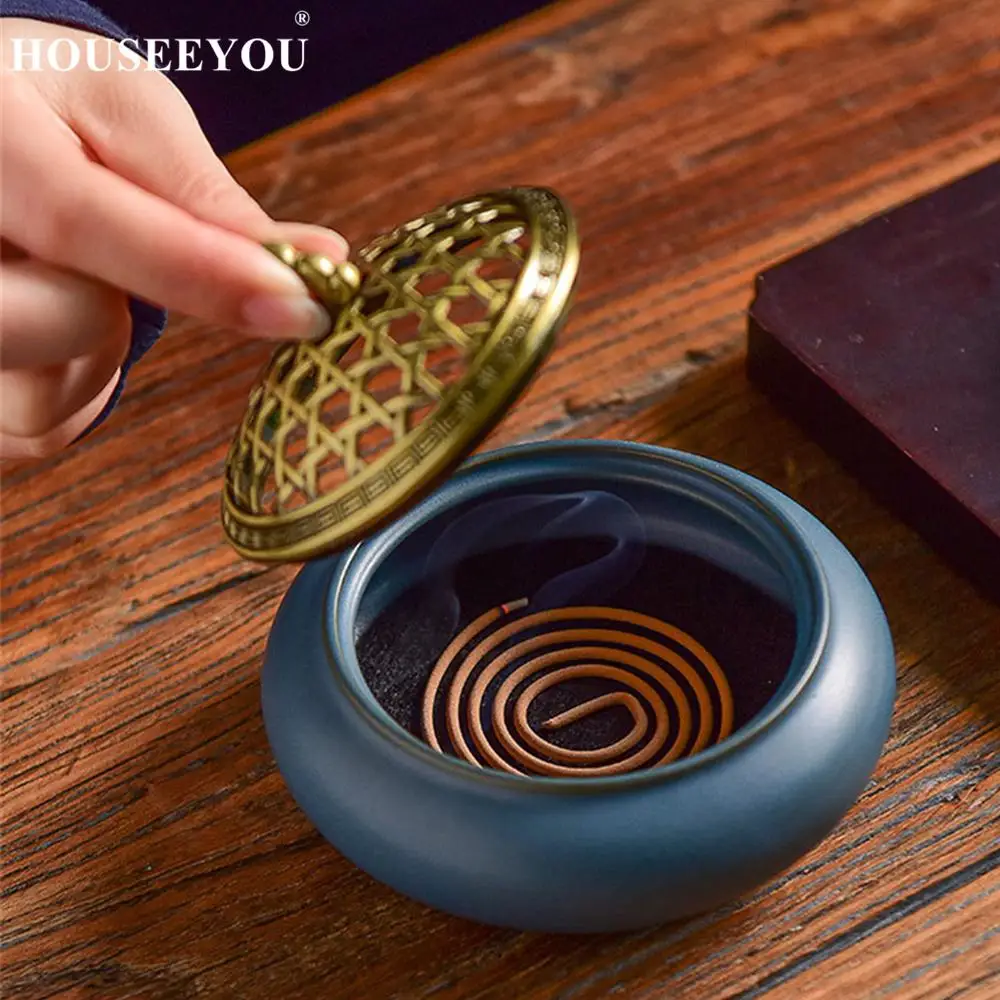 Буддийская катушка для благовоний курильница с крышкой из металлического сплава