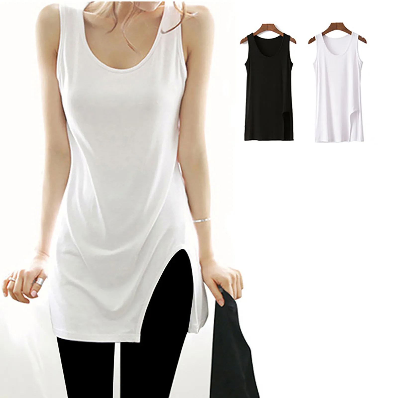 

59# Women's Casual Solid Color Sexy Buttocks Slim Camisole Summer Fashion Sleeveless O-neck Tank Tops Debardeur Femmes 2021