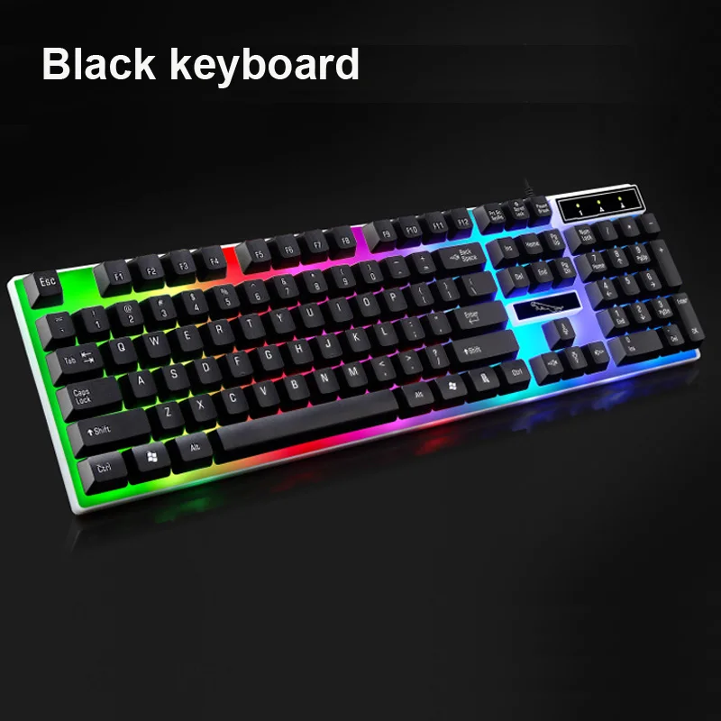 Only Black Keyboard Проводная игровая клавиатура мышь combo USB мыши гибкий полихроматический светодиодный свет компьютерная Механическая Подсветка - Цвет: Only Black Keyboard