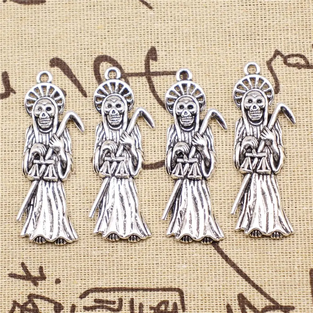 

Designer Charms DIY 5pcs 51x19mm Antique Silver Color Skeleton Grim Reaper Charms
