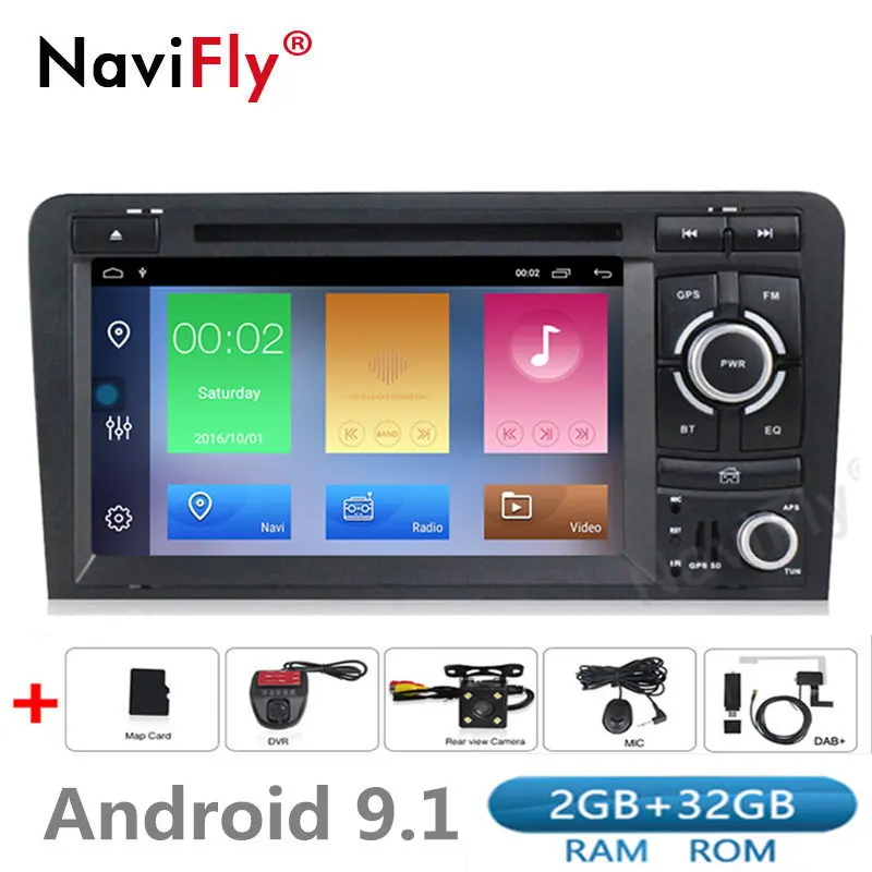 dvd camera DVR DAB Новинка! 2din 2+ 32G Android 9,1 автомобильный dvd-плеер gps навигация для Audi A3 S3 2003-2013 мультимедийный плеер радио FM wifi BT RDS CAN шина - Цвет: dvd camera DVR DAB