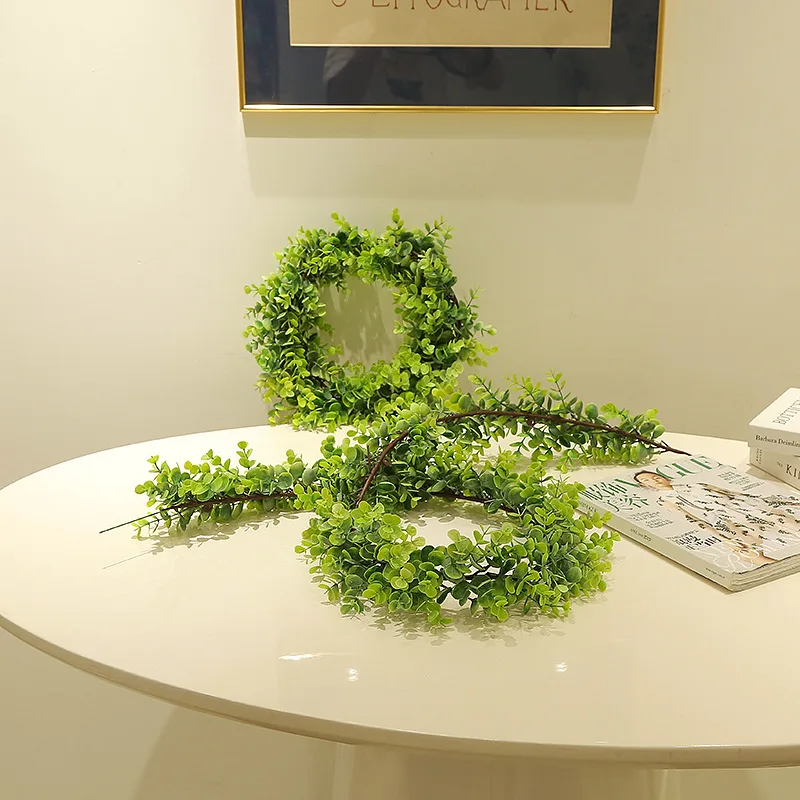 

New Artificial Plant Eucalyptus Iron Rattan Wreath Wedding Home Hotel Restaurant Office Wall Decoration Wall Hanging Fake Plant