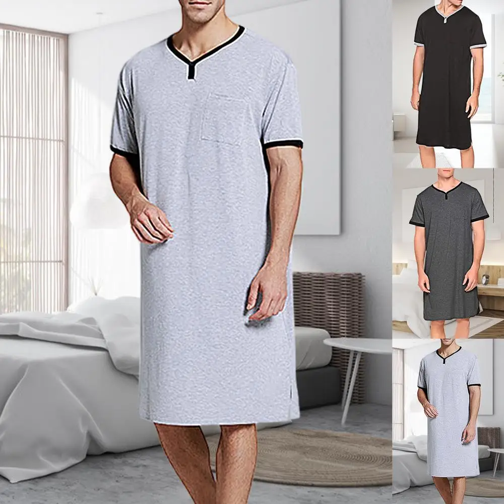 

Пижамный комплект мужской с коротким рукавом, круглым вырезом и карманами, свободного покроя