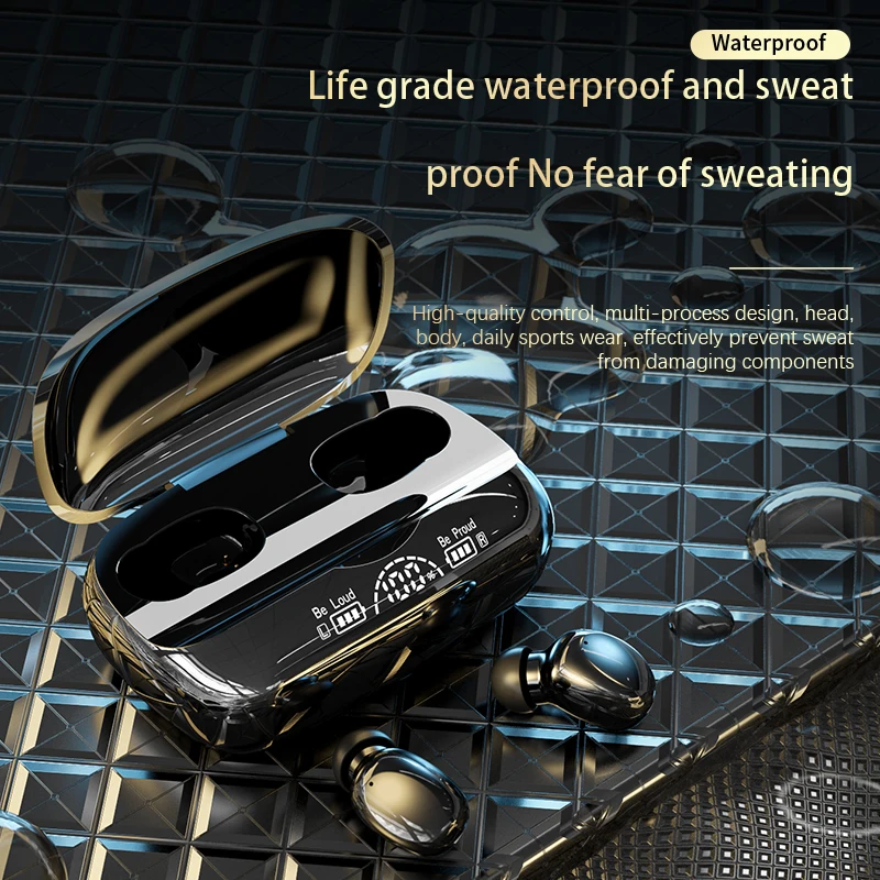 

Спортивные водонепроницаемые наушники-вкладыши Bluetooth 5,2, гарнитура TWS, стерео с микрофоном, беспроводные наушники с микрофоном, зарядная кор...