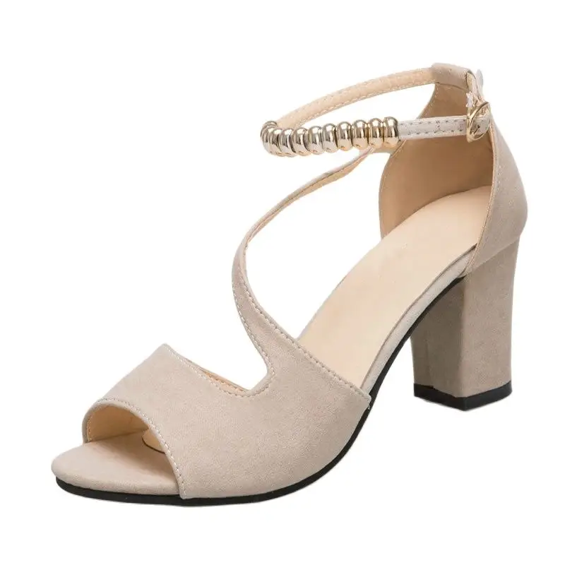 

Fashion Women Sandals Breathable Comfort Office Ladies Working Shoes Summer Squareheel Buckle Strap Sandal Shoes 34-42