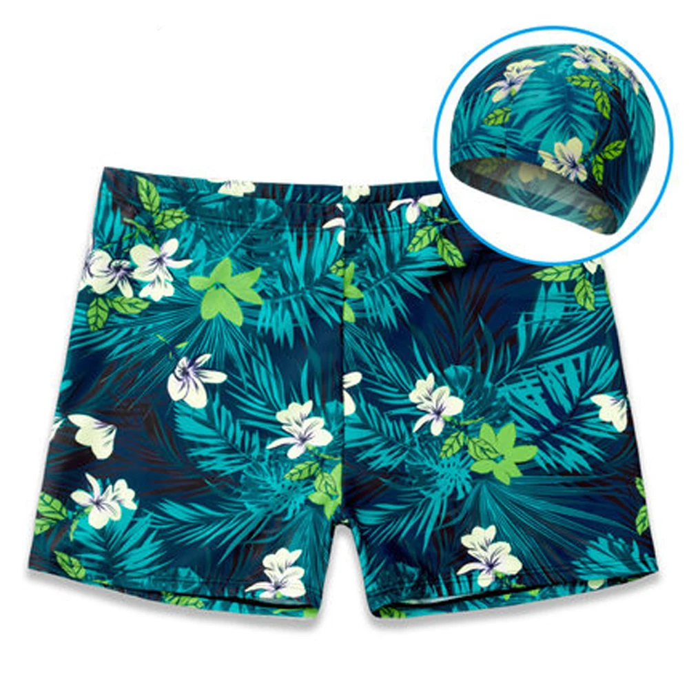 Мужские трусы-боксеры черные синие плавки для пляжа купальный костюм с шапками