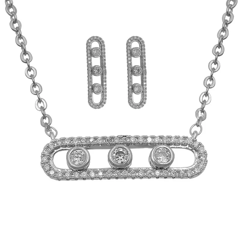 209 SILVER Фианит Круг Кулон Цепочки и ожерелья и серьги комплект ювелирных изделий для Для женщин в Родий Серебро Цвет/розовое золото Цвет покрытием - Окраска металла: 209 SILVER
