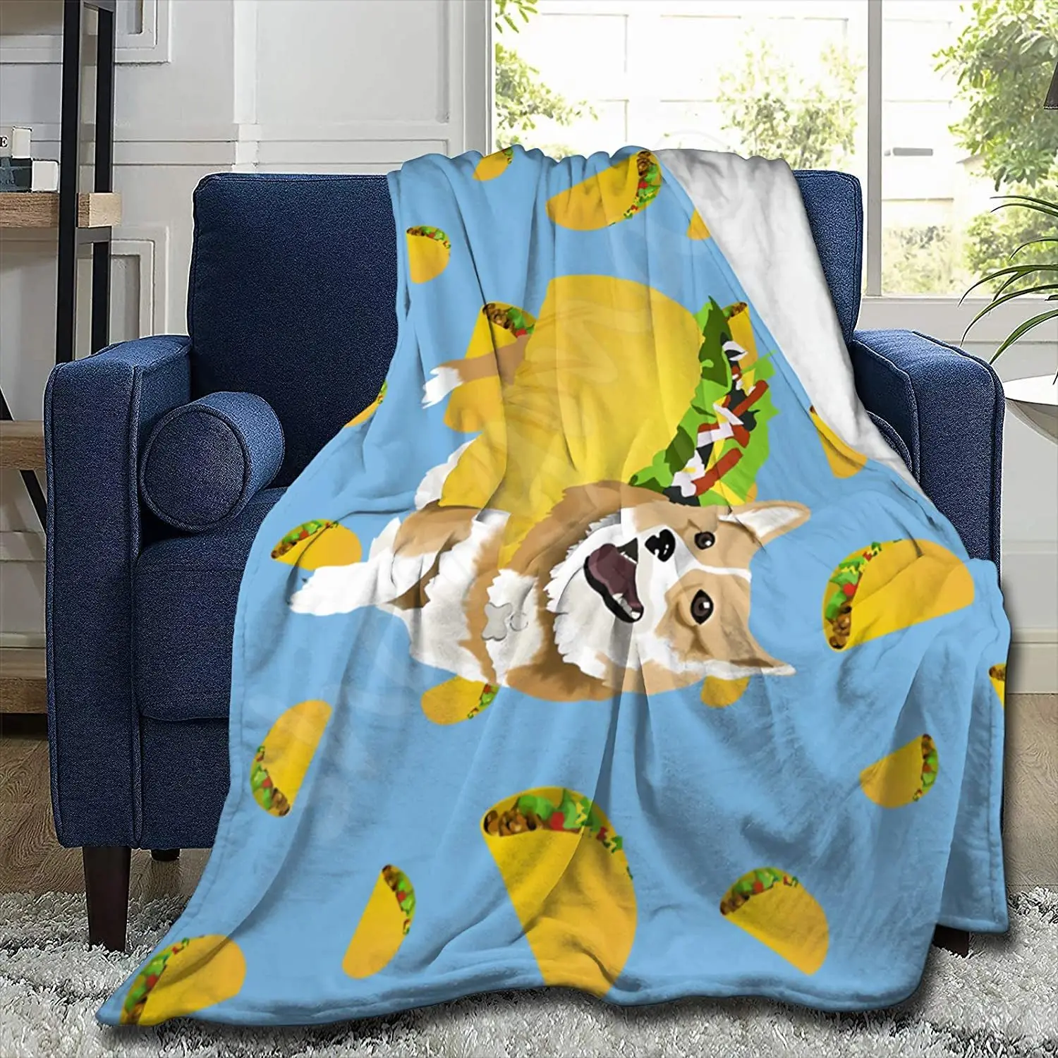 

Corgi Burrito Tortilla Flannel Blanket Throw Cozy Soft Quilt Fit Office Dormitory Home Farmhouse Travel 80"x60"