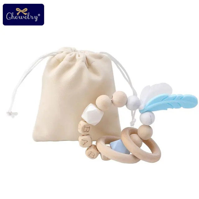 19CP0116 1 шт. детские игрушки Силиконовый браслет с перьями бука деревянные Прорезыватели для зубов DIY Детские Настраиваемые имя деревянные погремушки Прорезыватели грызунов - Цвет: 19CP0116