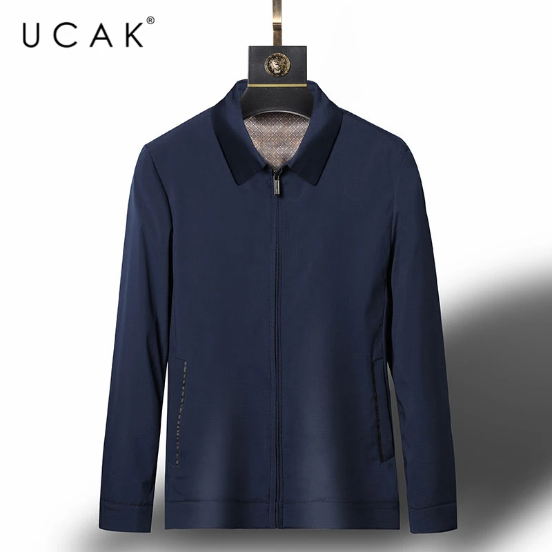 

UCAK Брендовые однотонные Цвет куртки мужская одежда Весна Новый стиль на каждый день в уличном с отложным воротником на молнии; Куртка-ветро...