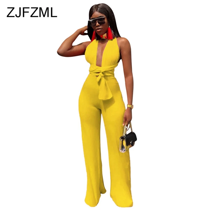 ZJFZML сексуальный Облегающий комбинезон с открытой спиной на шнуровке для женщин