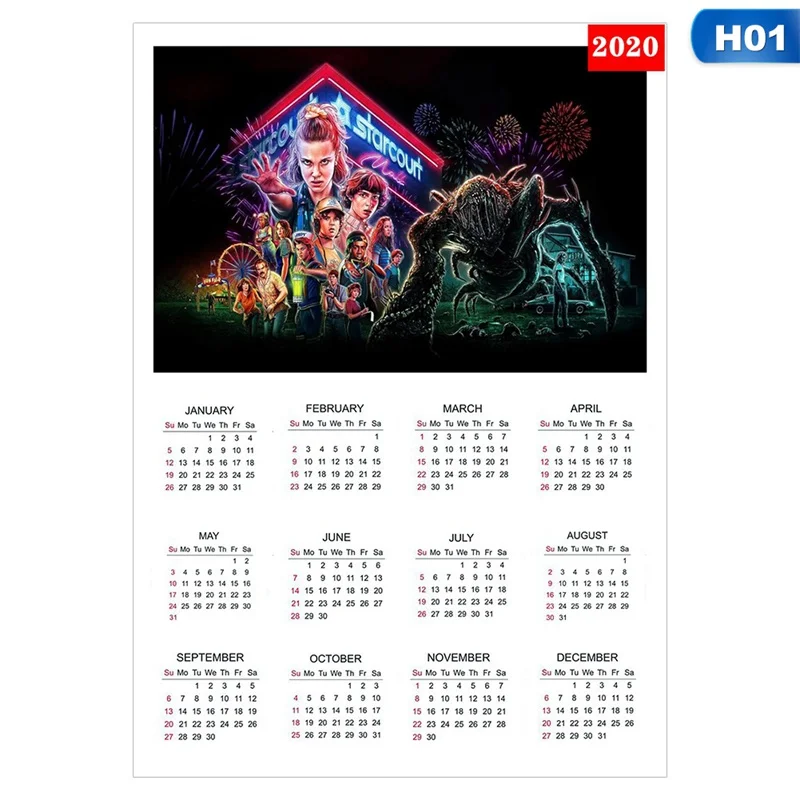 1 ВИНТАЖНЫЙ ПЛАКАТ с надписью «Stranger Things », с календарем, с изображением «Stranger Things 3», Ретро плакат из крафт-бумаги, настенный Декор для дома/комнаты/бара, живопись - Цвет: 1