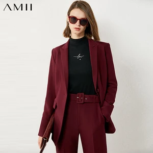 Женский брючный костюм Amii, однотонный Блейзер до щиколотки с лацканами и высокой талией, Осень-зима, 12020263