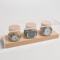 natural wood 3 slots aceylic lid watch display box organization
