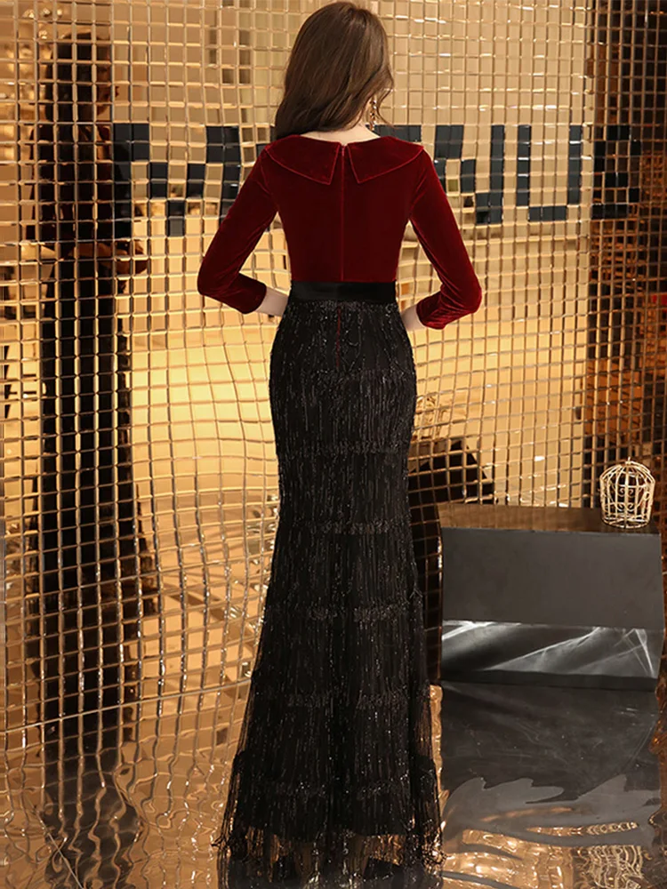 Вечернее платье, сексуальное, с глубоким v-образным вырезом, Robe De Soiree, рукав три четверти, женские вечерние платья, с блестками, элегантные вечерние платья F227