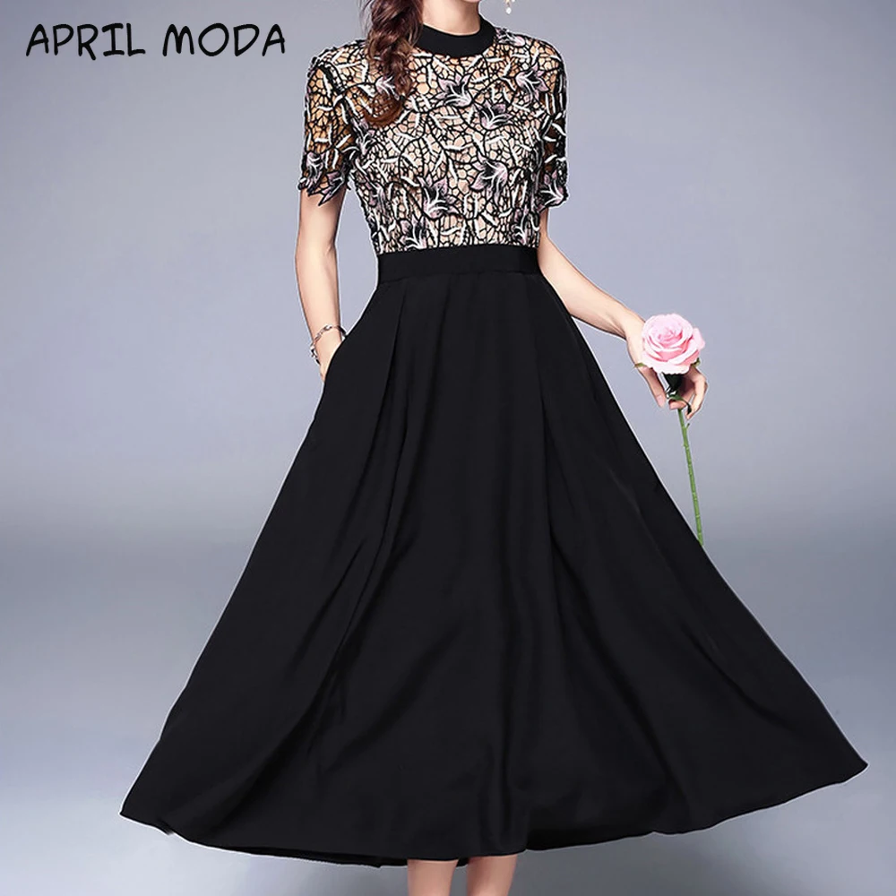 Женское винтажное платье из чистого хлопка элегантное с кружевной вышивкой