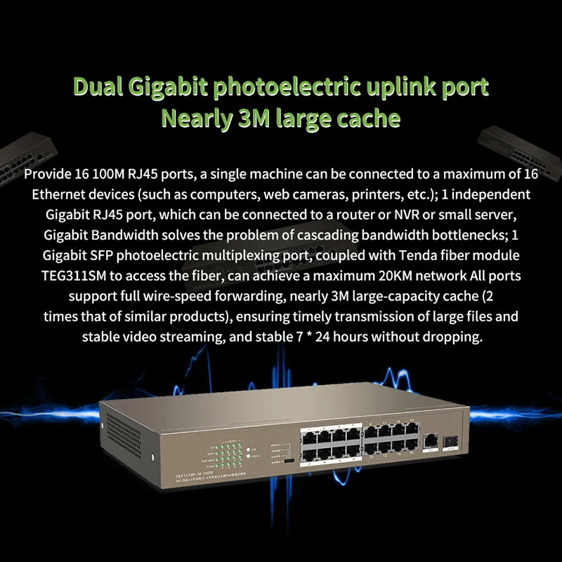 GLTEF1118P-16-150W Ethernet Network Switch 16Ports 135W PoE power supply Vlan Support，6KV Lightning Protection | Компьютеры и офис