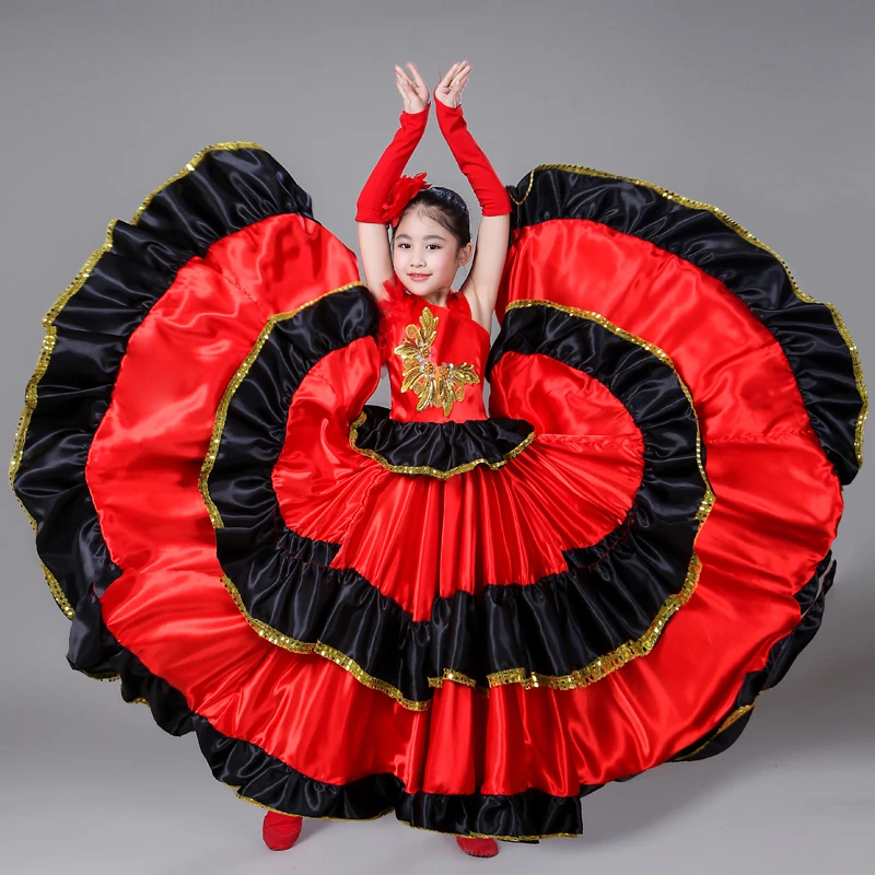 720 Degree Children Spanish Flamengo Dress for Girl Bullfighting KIds Belly Dance Costume Ballroom Gypsy Chorus Stage Performance Vestidos - Цвет: 720 Degree
