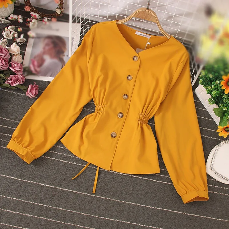 

Summer Women Blouses V-Neck Blouses Long Sleeve Blouses Femme Office Lady Tops Button Blouses W1