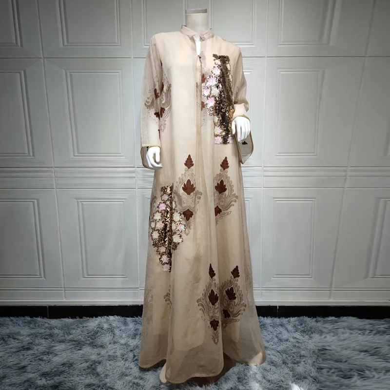 Dubai Kaftan Dress Arabic Luxury Fashion Abaya Embroidered Sequin Evening Gowns Muslim Women Islamic Clothing Eid Mubarak