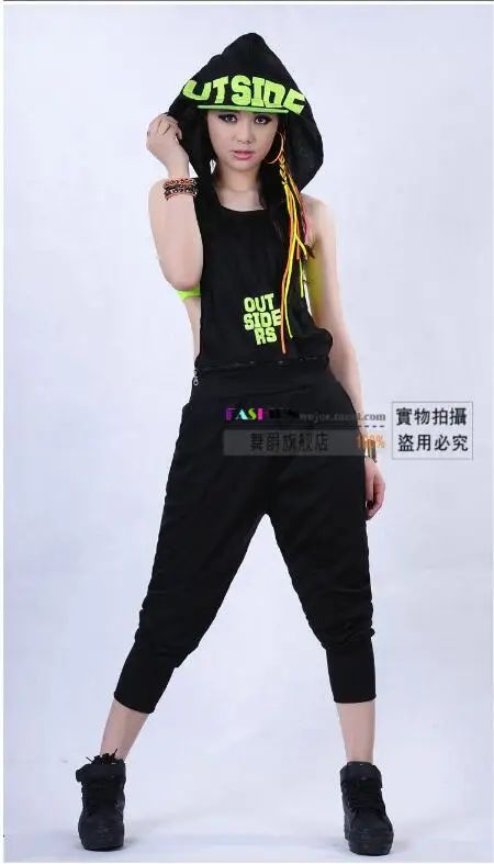 Женский комбинезон в стиле хип хоп неоновый зеленый/красный/черный свободного