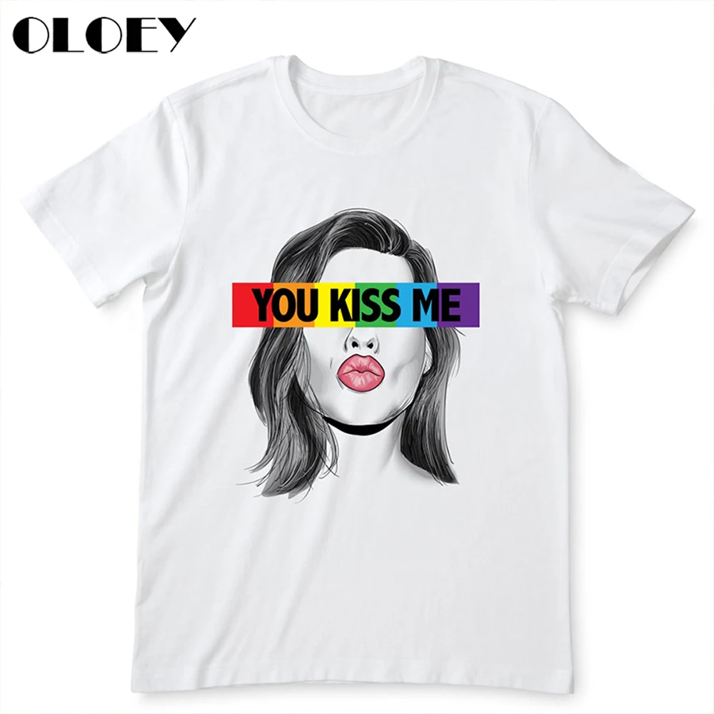 Женская футболка с изображением ЛГБТ радуги You Kiss Me модная уличная одежда