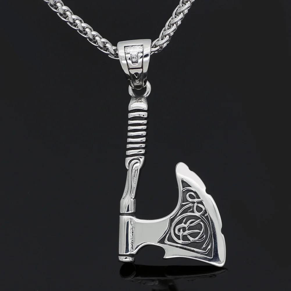 

Nordic Viking Stainless Steel Axe Pendant Necklace Titanium Steel Double-sided Large Axe Pendant Accessories Viking Jewelry