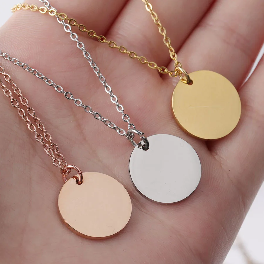 

8mm-15mm Stainless Steel Mirror Polish Blank Charm Round Disc Pendant Neckalce For Women Fashion Jewelry Wholesale 50PCS