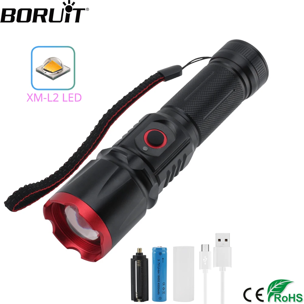 BORUiT W08 светодиодный вспышка светильник высокого Мощность XM-L2 1200lm фонарь 4-Режим масштабирования 18650 Перезаряжаемые Фонари Водонепроницаемый Отдых на природе велосипедов светильник