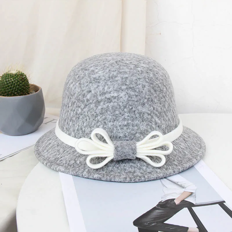 FS Винтаж Черный белый цвет широкими полями фетр Шерсть котелок шапки с бантом