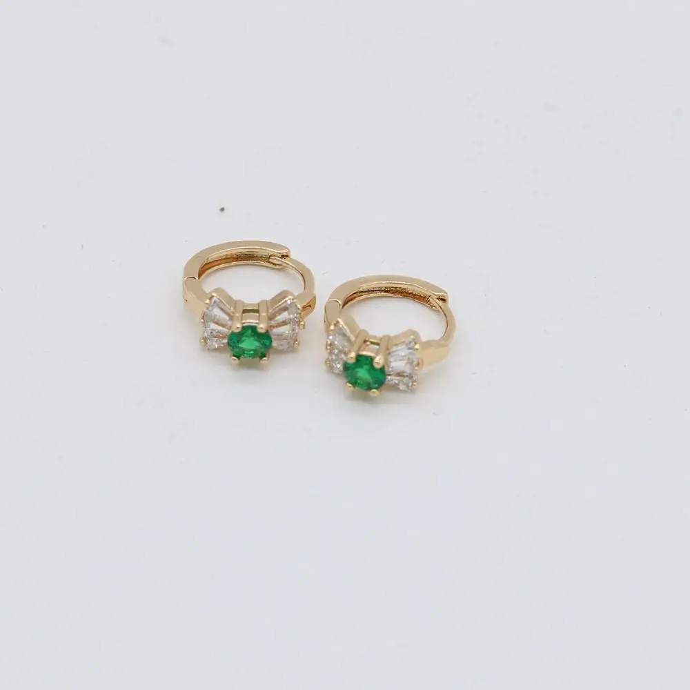 

Cute Small Huggie Earrings With Green Zircon Yellow Gold Filled Beautiful Children Girls Hoop Earrings Gift