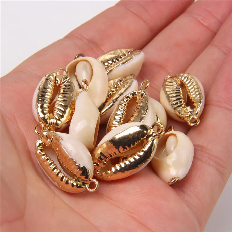 Натуральный Каури соединители в виде ракушек золото краями Sea Shell Подвески
