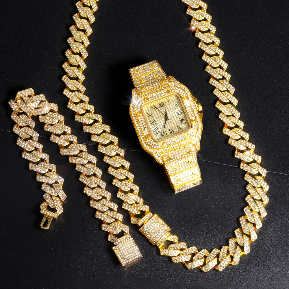 Кубинская цепочка Майами для мужчин сверкающее ожерелье в стиле хип-хоп 15 мм