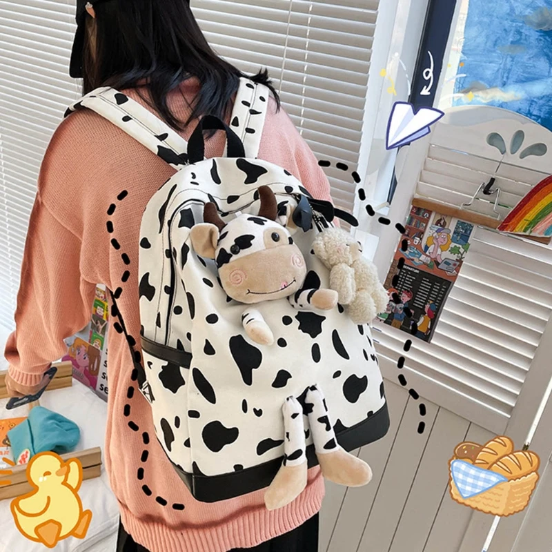 

Women Men Cow Print Backpack Teenage Students Schoolbag Large Daypack Shoulder Bag Bookbag Travel Rucksuak